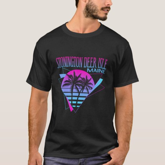 Beach Vaporwave Vacation Stonington Deer Isle T-Shirt (Vorderseite)