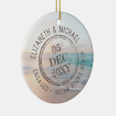 Beach Verlobung Pass Briefmarke Zielort Keramik Ornament (Rechts)