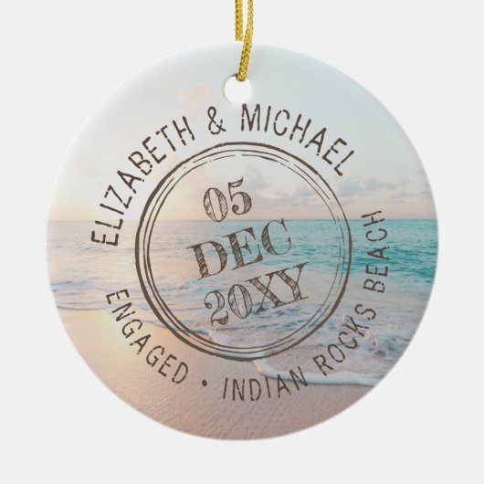 Beach Verlobung Pass Briefmarke Zielort Keramik Ornament (Vorne)