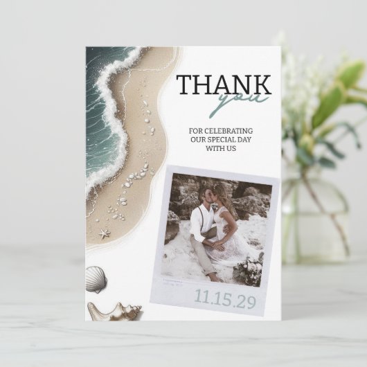 Beach Vibe Foto Dankeskarte (Stehend Vorderseite)