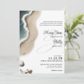 Beach Vibe mit QR Code Hochzeitsempfang Einladung (Stehend Vorderseite)