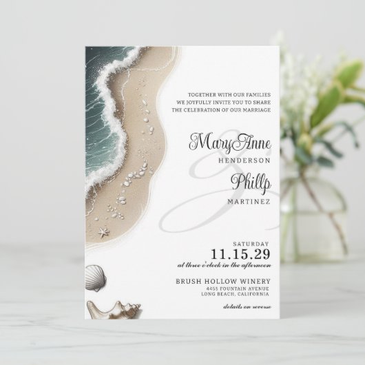 Beach Vibe mit QR Code Hochzeitsempfang Einladung (Stehend Vorderseite)