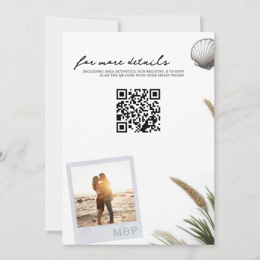 Beach Vibe mit QR Code Hochzeitsempfang Einladung (Rückseite)