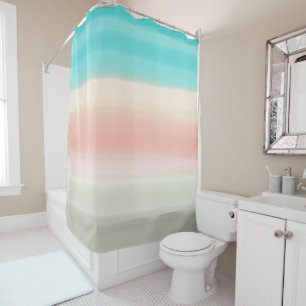 Beach Vibe Pastel Blue Coral Grau Wasserfarbe Duschvorhang