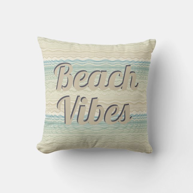 Beach Vibes Beige und Blue Waves Kissen (Vorderseite)