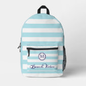 Beach Vibes Coastal Stripes Nautic Monogram Bedruckter Rucksack (Vorderseite)
