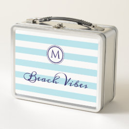 Beach Vibes Cool Blue White Stripes Monogramm Metall Brotdose