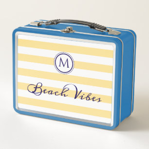 Beach Vibes Gelb Streifen Chic Mit Monogramm Metall Brotdose
