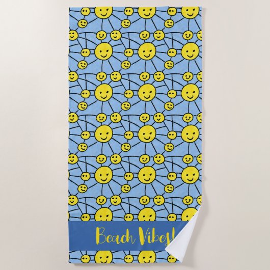 "Beach Vibes!" Lächelndes Strandtuch (Vorderseite)