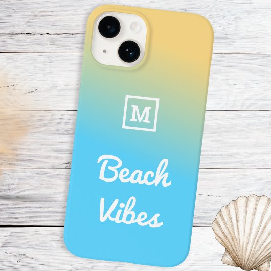 Beach Vibes Modern Blue Yellow Ombre Mit Monogramm Case-Mate iPhone Hülle
