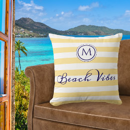 Beach Vibes Monogram Striping Yellow White Chic Kissen