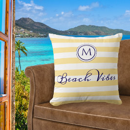 Beach Vibes Monogram Striping Yellow White Chic Kissen