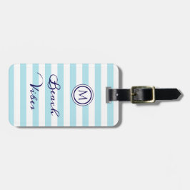 Beach Vibes Nautical Stripe Blue White Monogram Gepäckanhänger