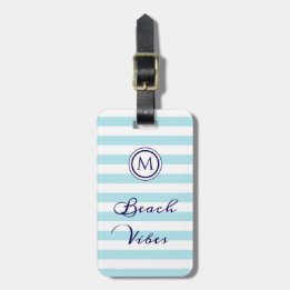 Beach Vibes Nautical Stripe Blue White Monogram Gepäckanhänger