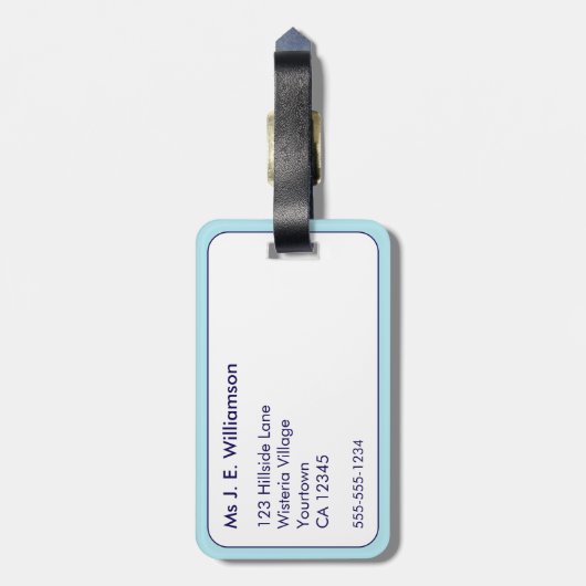 Beach Vibes Nautical Stripe Blue White Monogram Gepäckanhänger (Rückseite vertikal)