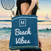 Beach Vibes Navy Blue Ocean Summer Chic Monogram Tasche