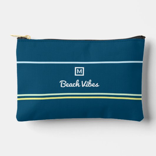 Beach Vibes Navy Blue Ocean Summer Cool Monogram Zubehörtasche (Vorderseite)