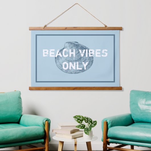Beach Vibes nur gestörten Schriftart Blau Wandteppich Mit Holzrahmen (Wohnzimmer)