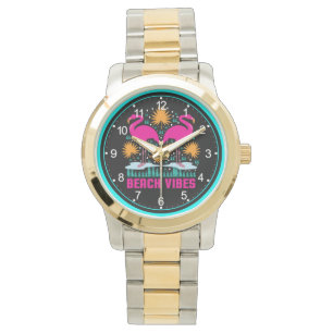 Beach Vibes Pink Flamingos-19501 Armbanduhr