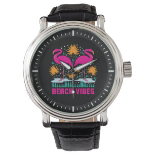 Beach Vibes Pink Flamingos-19501 Armbanduhr