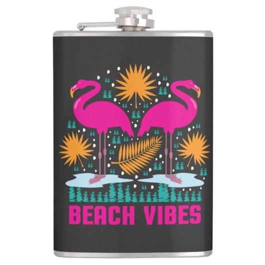 Beach Vibes Pink Flamingos-19501 Flachmann (Vorderseite)