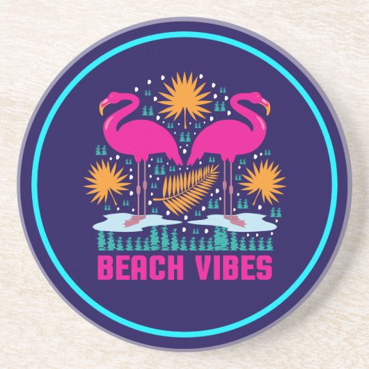 Beach Vibes Pink Flamingos-19501 Getränkeuntersetzer (Vorne)
