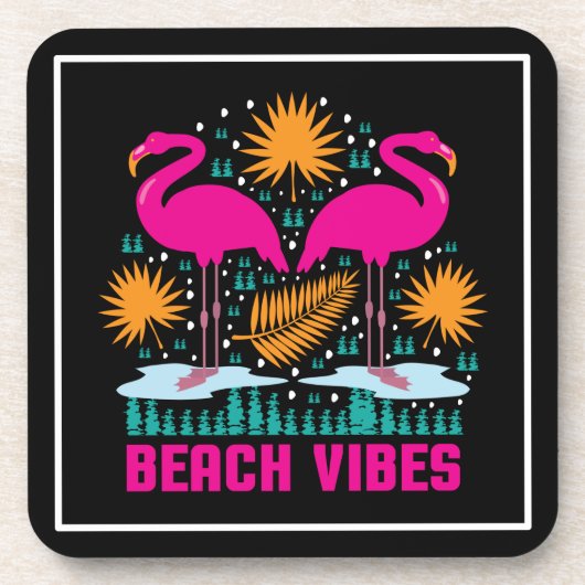 Beach Vibes Pink Flamingos-19501 Getränkeuntersetzer (Vorderseite)