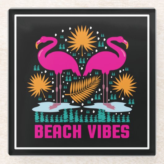 Beach Vibes Pink Flamingos-19501 Glasuntersetzer (Vorderseite)