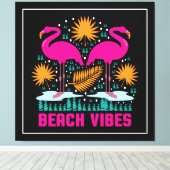 Beach Vibes Pink Flamingos-19501 Leinwanddruck (Insitu (Holzboden))