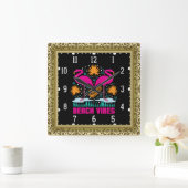 Beach Vibes Pink Flamingos-19501 Quadratische Wanduhr (Zuhause)