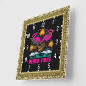 Beach Vibes Pink Flamingos-19501 Quadratische Wanduhr (Winkel)
