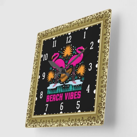 Beach Vibes Pink Flamingos-19501 Quadratische Wanduhr (Winkel)