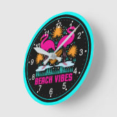 Beach Vibes Pink Flamingos-19501 Runde Wanduhr (Winkel)