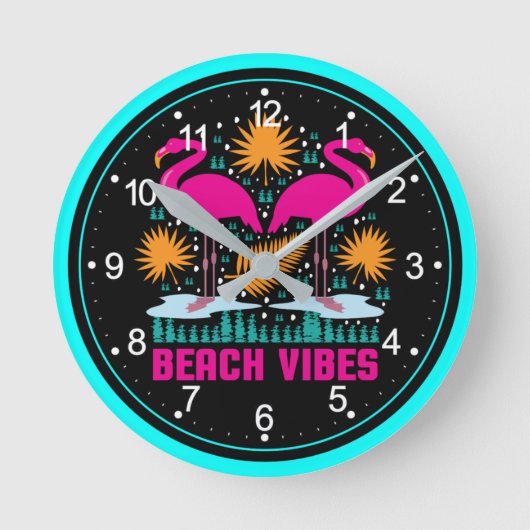 Beach Vibes Pink Flamingos-19501 Runde Wanduhr (Vorderseite)