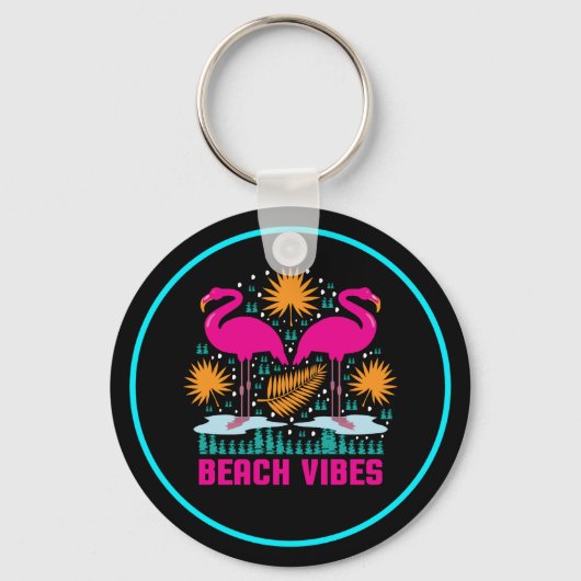 Beach Vibes Pink Flamingos-19501 Schlüsselanhänger (Vorderseite)