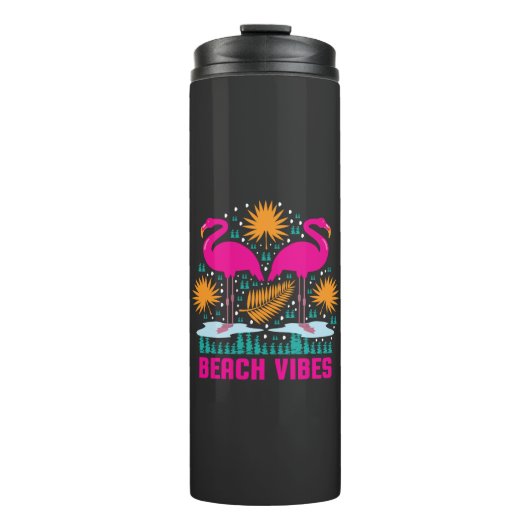 Beach Vibes Pink Flamingos-19501 Thermosbecher (Vorderseite)