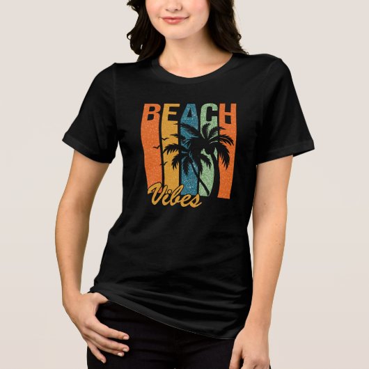 Beach Vibes Retro Summer Black T - Shirt (Vorderseite)