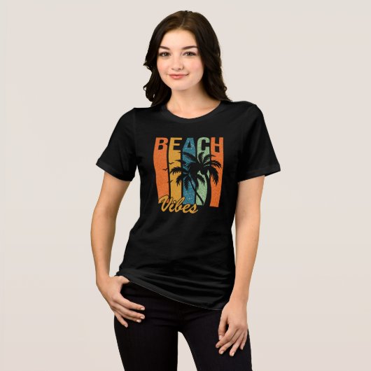 Beach Vibes Retro Summer Black T - Shirt (Vorderseite voll)
