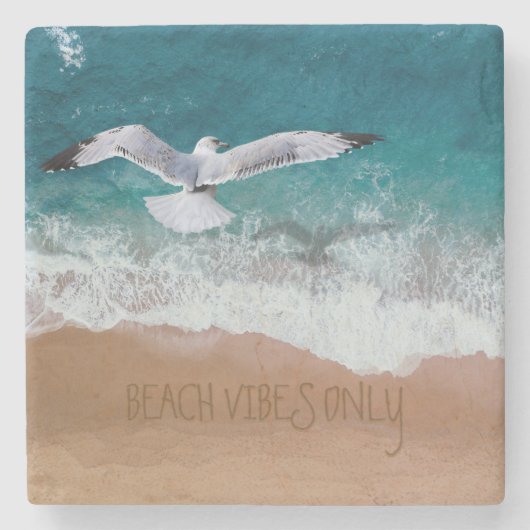 Beach Vibes Sand schreiben Seagull Küste Steinuntersetzer (Vorderseite)