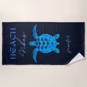 Beach Vibes Sea Turtle Blue Personalisiert Strandtuch (Vorderseite)