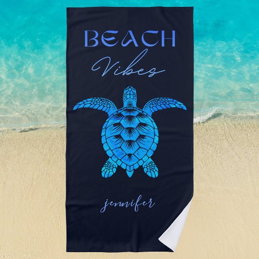 Beach Vibes Sea Turtle Blue Personalisiert Strandtuch