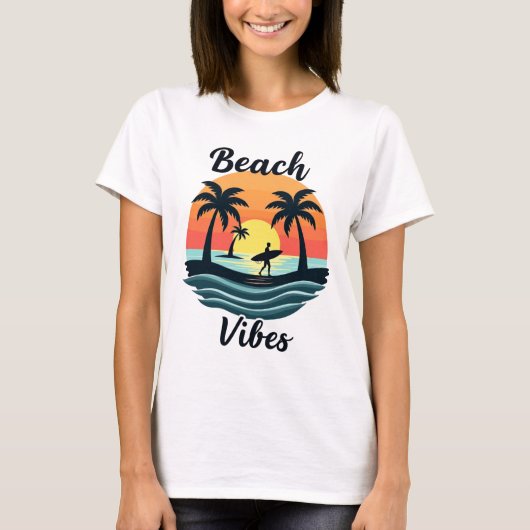 Beach Vibes Sommer Sonne Strand Palme T-Shirt (Vorderseite)