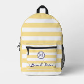 Beach Vibes Summer Yellow White Strips Monogram Bedruckter Rucksack (Vorderseite)