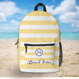 Beach Vibes Summer Yellow White Strips Monogram Bedruckter Rucksack