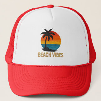 Beach Vibes, Sunset Palm Tree Hat Truckerkappe