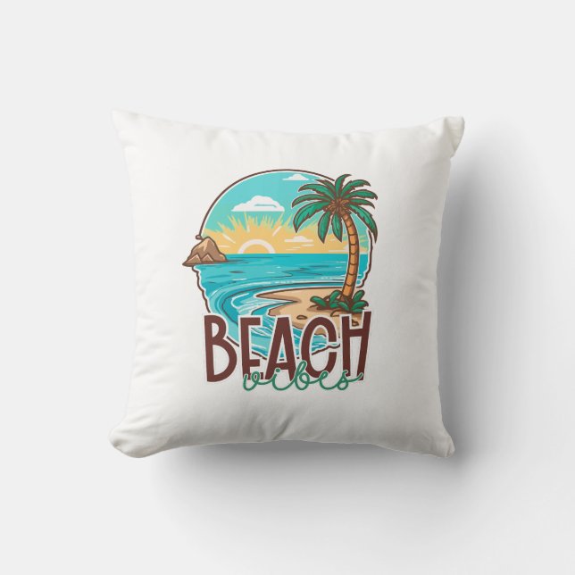 Beach Vibes Sunset - Tropical Palm Tree & Ocean Kissen (Vorderseite)