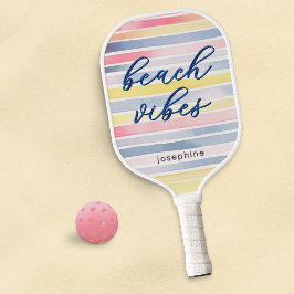 Beach Vibes Watercolor Pastel Stripe Personalized Pickleball Schläger