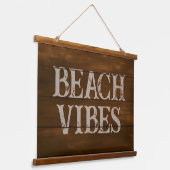 Beach Vibes Wording auf dunklen Holzkarten Wandteppich Mit Holzrahmen (Gewinkelt)