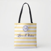 Beach Vibes Yellow White Strike Coastal Monogram Tasche (Vorderseite)