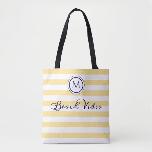 Beach Vibes Yellow White Strike Coastal Monogram Tasche (Vorderseite)